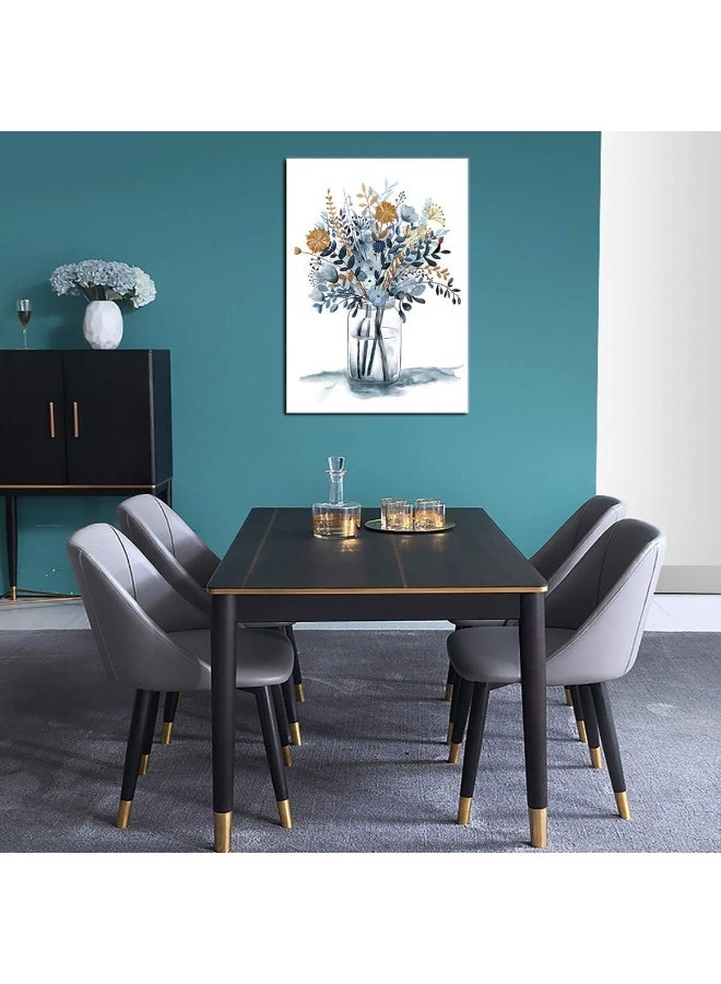 tigeridge Flowers Wall Art Watercolor Canvas Pictures Bathroom Bedroom Living Room Wall Decor Blue Canvas Picture Indigo Contemporary Botanic in Jar Canvas Artwork Framed Ready to Hang 20" x 28" - Image 5