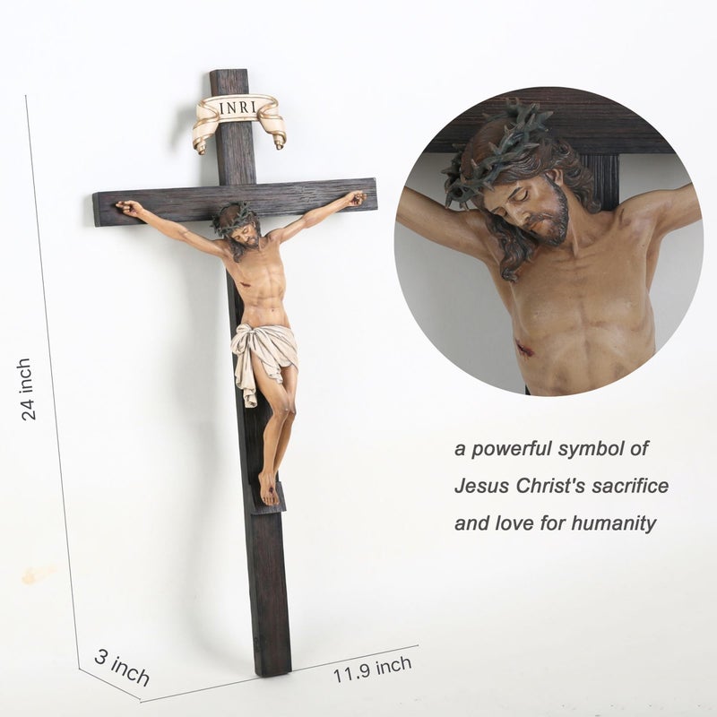 BC BUILDCLASSIC BC Catholic Crucifix Wall Cross in 24" H Jesus Christ indoor Home Decor Collectable Religious Gifts Renaissance Sculpture handmade By Buildclassic - Image 2