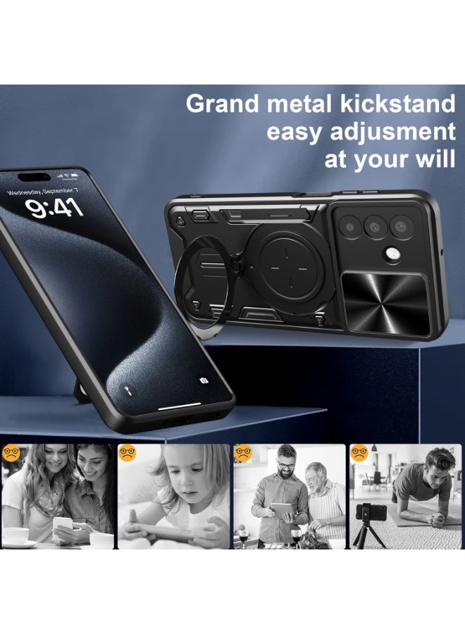 for Samsung Galaxy A56 5G Case, Slide Camera Lens Cover, Magnetic Ring Holder Kickstand Protective Phone Case for Samsung Galaxy A56 5G, Black - Image 4