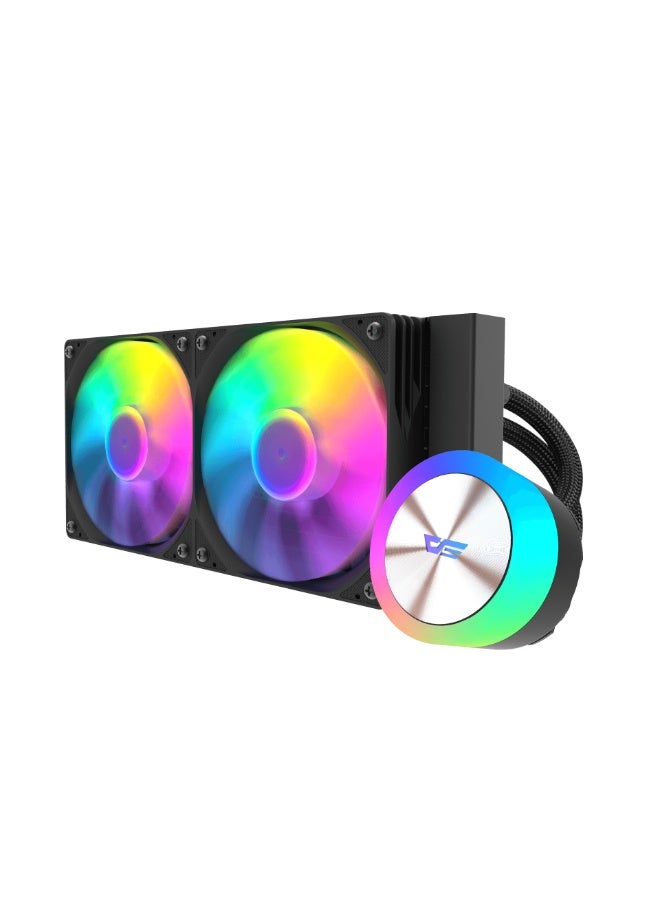 DarkFlash DG240 240mm Liquid CPU Cooler – ARGB RGB Water Cooling System, Copper Water Block, 400mm Tubing, Dual 120mm Fans (800–1800 RPM, 81.5 CFM, 2.3 mmH₂O), Intel & AMD AM5/AM4 Compatible | Black - Image 1