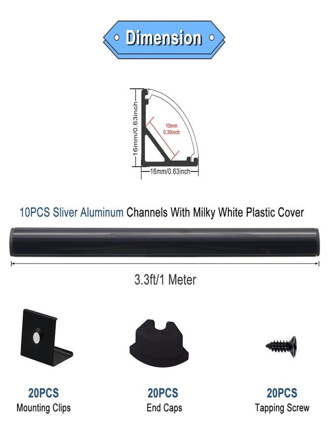 VST 10pack 3.3 ft LED Channel, V Shape Led Diffuser Channel, LED Aluminum Channel System with Black Cover, End Caps and Mounting Clips, Aluminum Profile for LED Strip Light Very Easy Installation - Image 2