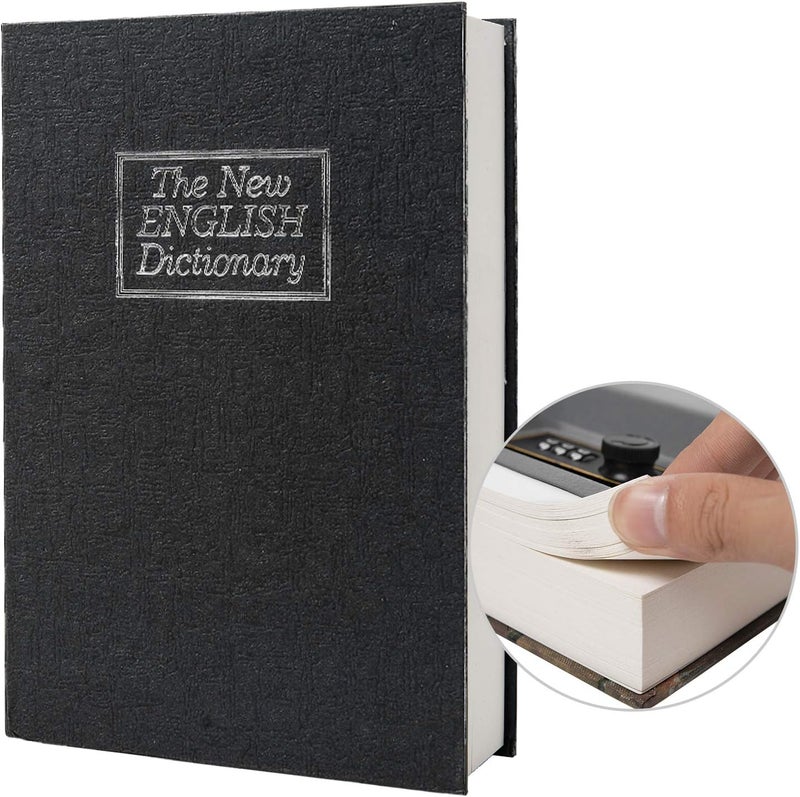 PACOLO Real Paper Transfer Book Safe, Hollow with Secret Hidden Compartment, Combination Lock, 8.7"×6"×2" (Black Dictionary-Combination) - Image 1