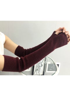 Cashmere Arm Warmers Fingerless Long Gloves for Women Autumn Winter Thick Warm Wool Sleeve Purplish red