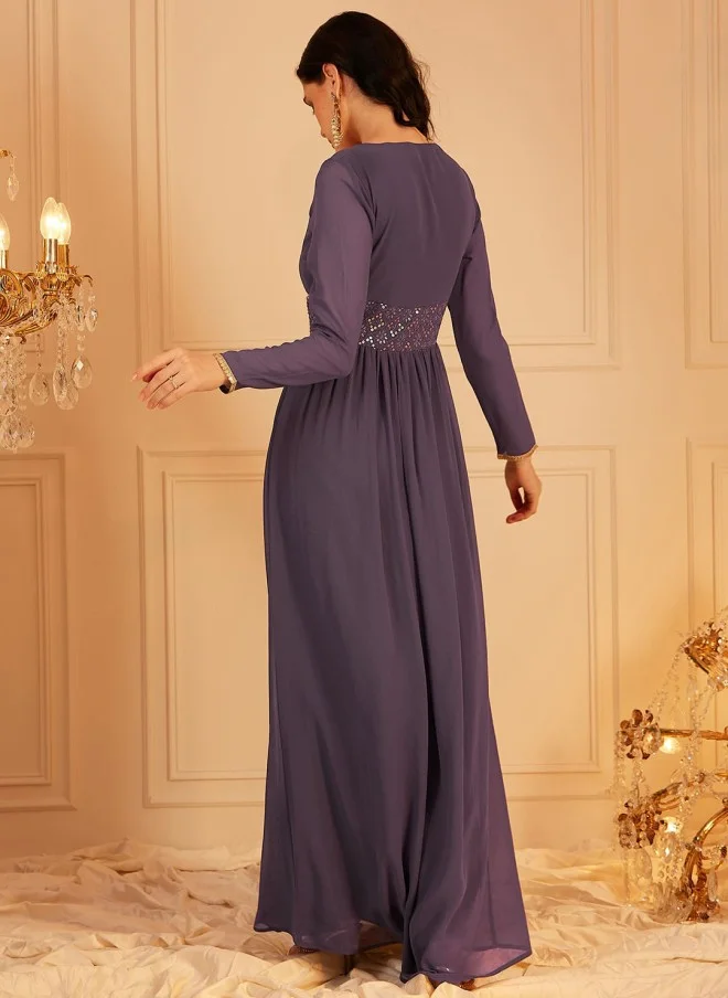 Indo Street Embellished Lavender Maxi Dress for Women