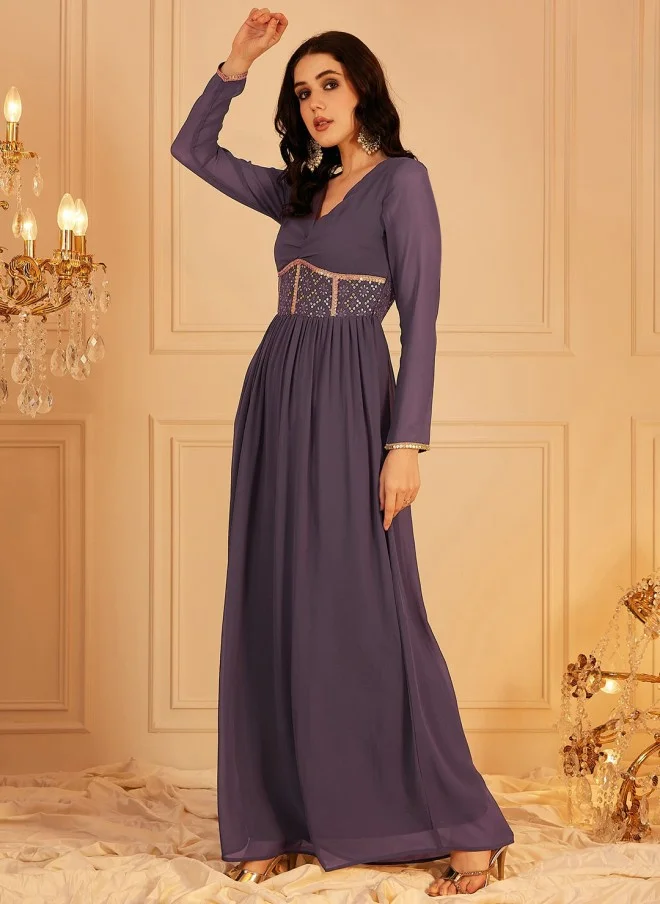 Indo Street Embellished Lavender Maxi Dress for Women