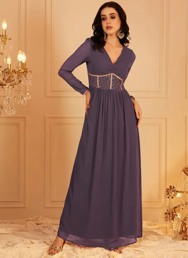 Indo Street Embellished Lavender Maxi Dress for Women