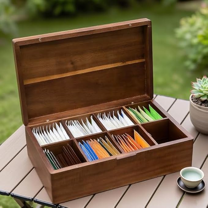 Funito Wooden Tea Bag Organizers Tea Packet Storage Boxes Tea Caddy Forbags Chest Teabag Holder Containers - Image 5