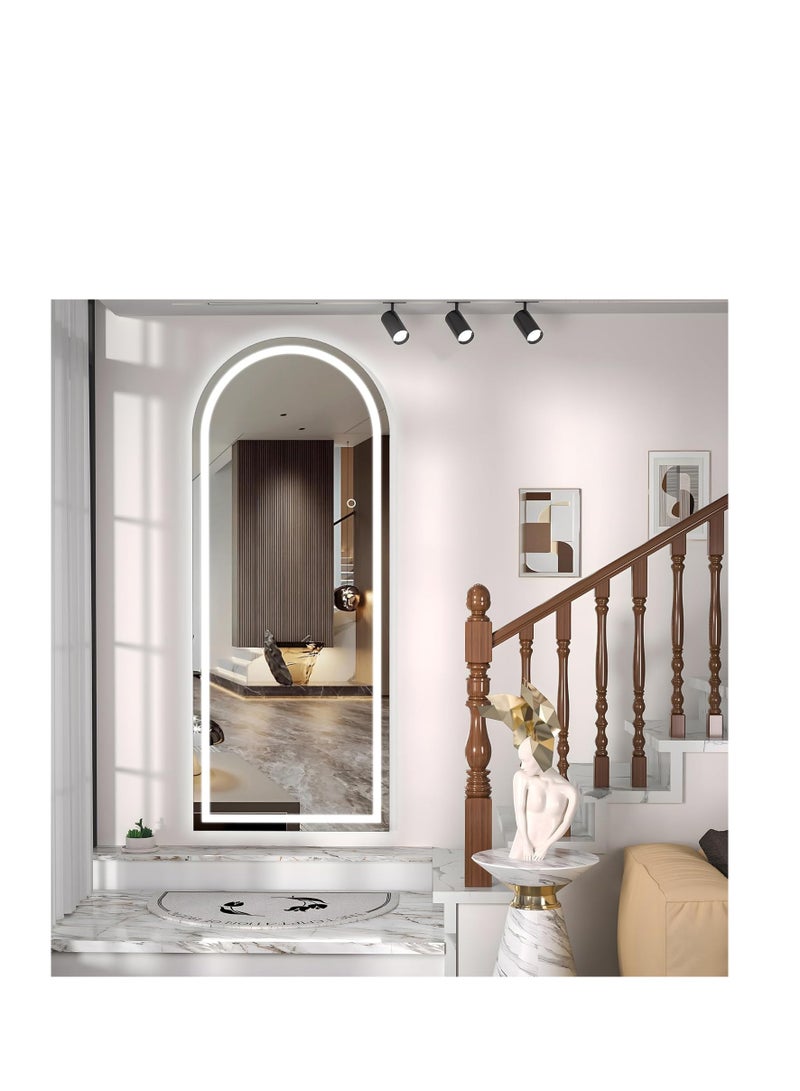 Y&D Arched Full Length Mirror with Lights, 160x50cm LED Full Length Mirror with Stand, Full Body Wall Mounted Hanging Mirror for Bedroom, Dimming  3 Color Lighting - Image 5