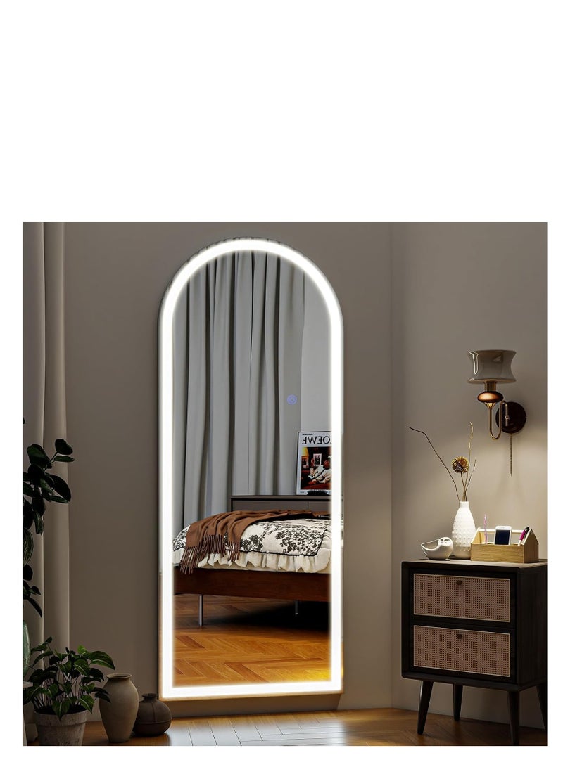 Y&D Arched Full Length Mirror with Lights, 160x50cm LED Full Length Mirror with Stand, Full Body Wall Mounted Hanging Mirror for Bedroom, Dimming  3 Color Lighting - Image 4