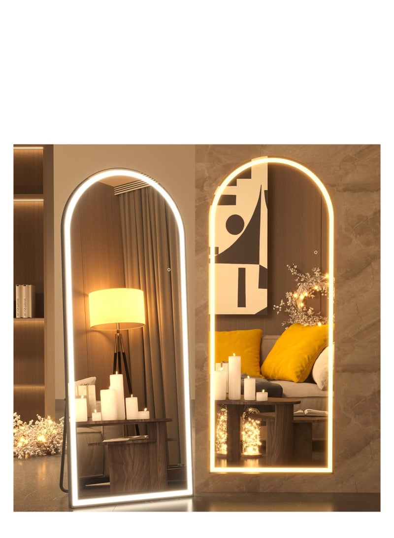 Y&D Arched Full Length Mirror with Lights, 160x50cm LED Full Length Mirror with Stand, Full Body Wall Mounted Hanging Mirror for Bedroom, Dimming  3 Color Lighting - Image 3