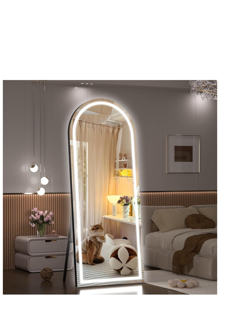 Y&D Arched Full Length Mirror with Lights, 160x50cm LED Full Length Mirror with Stand, Full Body Wall Mounted Hanging Mirror for Bedroom, Dimming  3 Color Lighting - Image 1