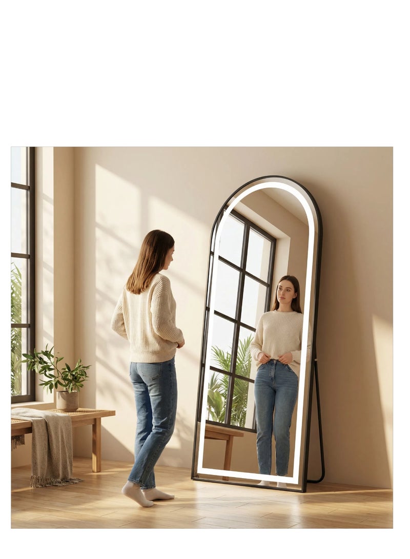 Y&D Arched Full Length Mirror with Lights, 160x50cm LED Full Length Mirror with Stand, Full Body Wall Mounted Hanging Mirror for Bedroom, Dimming  3 Color Lighting - Image 2