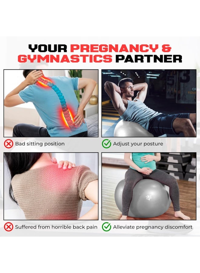 R&D Yoga Ball with Air Pump - Anti-Burst, Slip-Resistant Exercise Ball for Gym Pilates, Balance Training, Stability, and Pregnancy - Supports 125KG, Fitness Gym Equipment (Silver) - Image 3