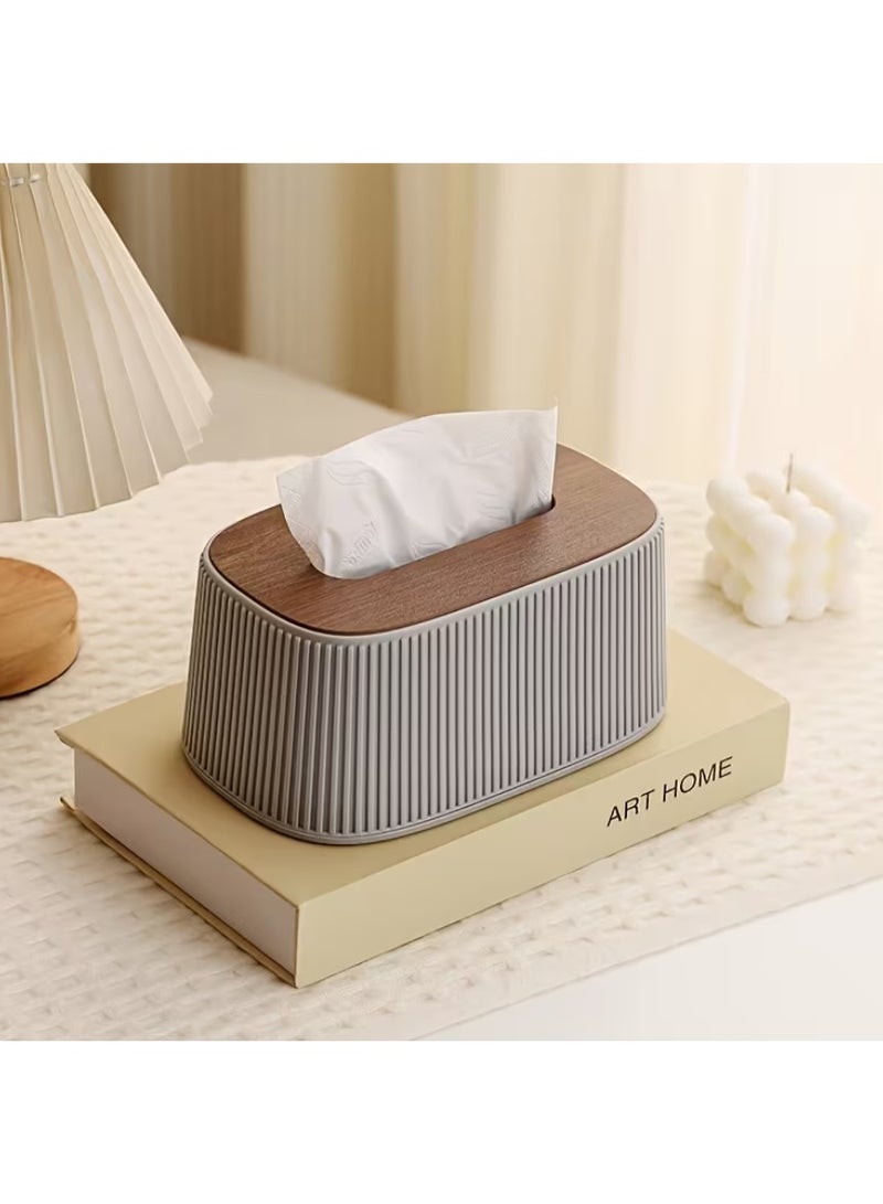 Modern Decorative Tissue Box Cover with Wooden Lid – Elegant Wavy Design for Living Room, Bathroom, Office & Home Décor