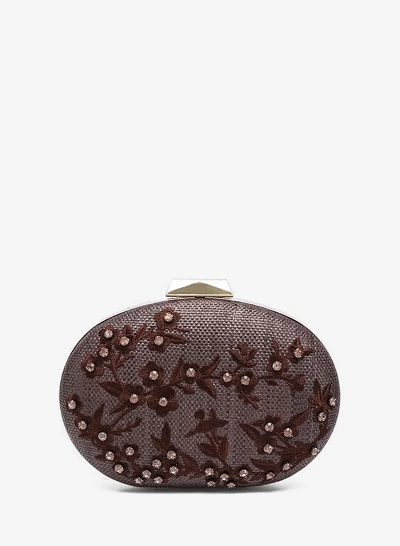 Floral Embroidered Oval Clutch AD 169