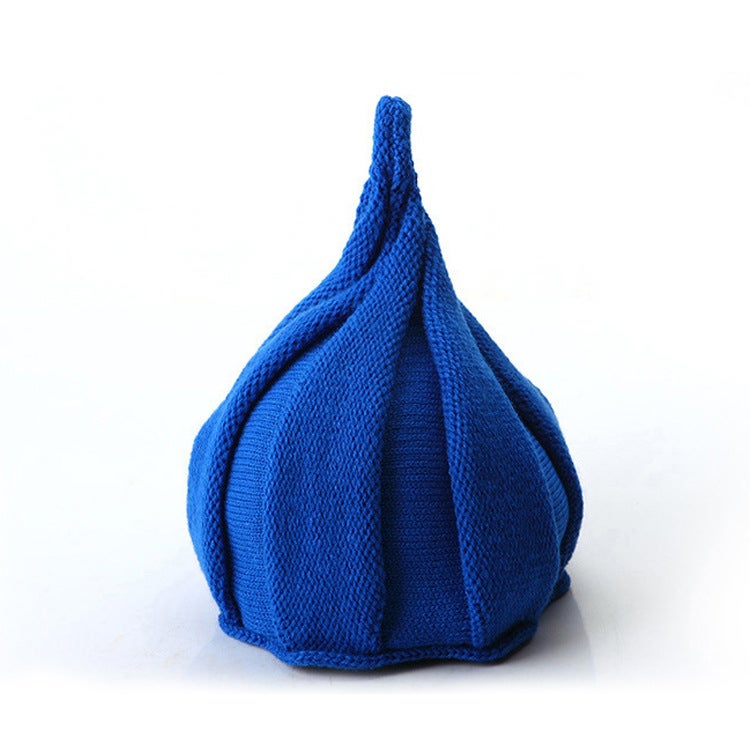 Cute Flower Knit Baby Cap with Twisted Top Sapphire Blue