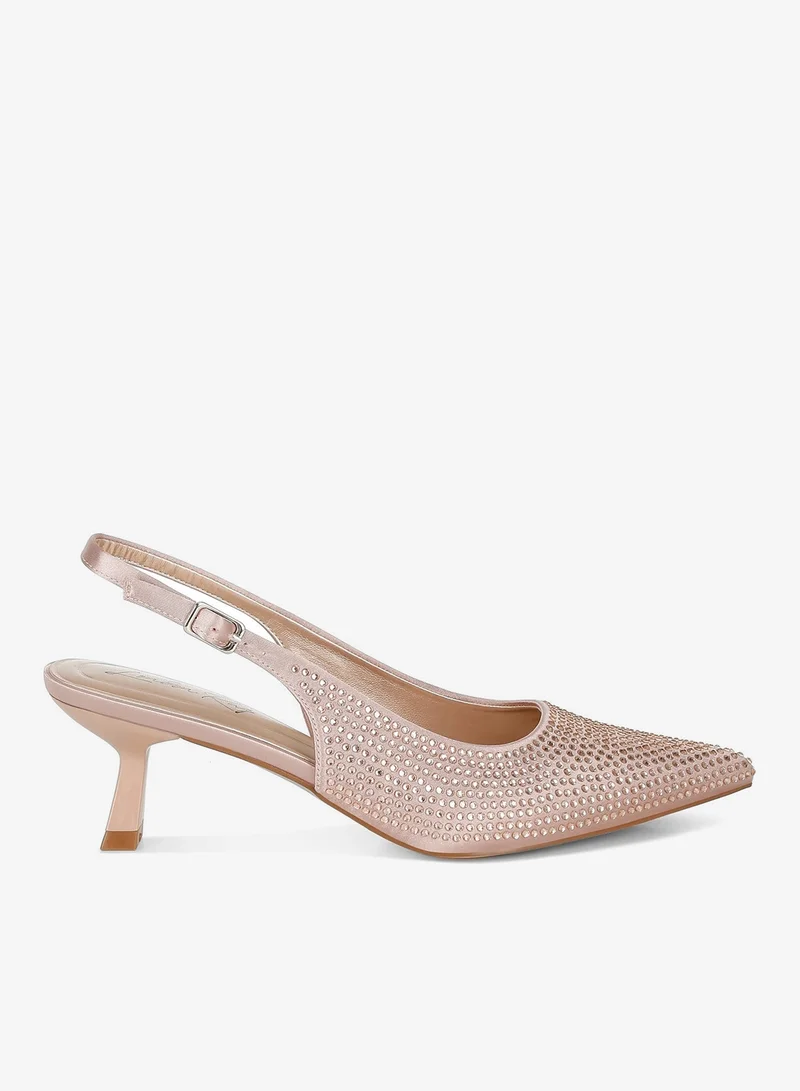 Rhinestones Embellished Slingback Sandals in Rose Gold