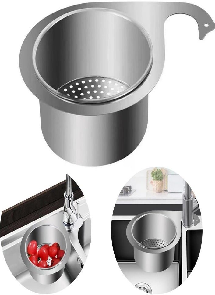 XVersion Stainless Steel Sink Drain Strainer Basket –New Hanging Sink Colander, Multifunctional Food Waste Filter & Vegetable Washer for Kitchen Sink  - Image 1