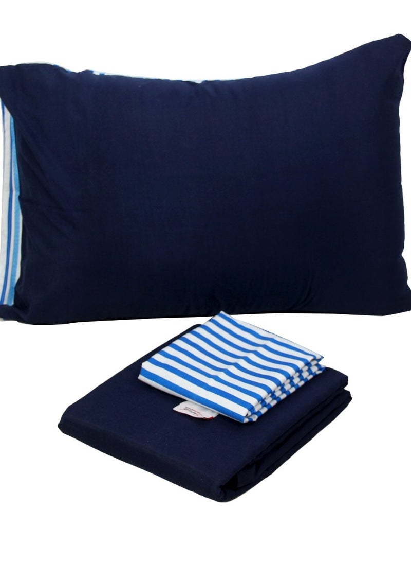 طيبة طقم ملايه عاديه سنوز، سادة& مطبوع، 6 قطع، تصميم دارك بلو سترايبد، 220*240 سم - Image 5