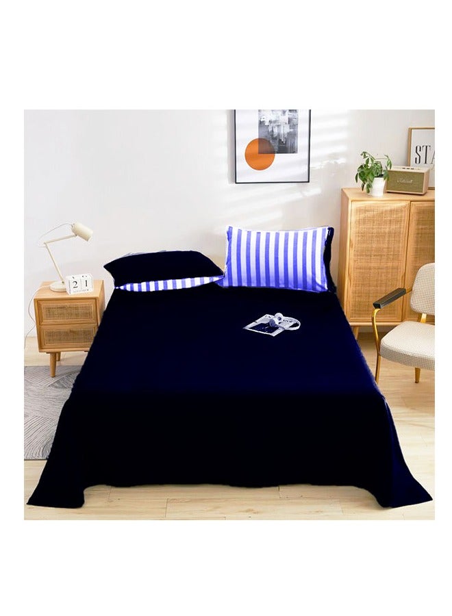 طيبة طقم ملايه عاديه سنوز، سادة& مطبوع، 6 قطع، تصميم دارك بلو سترايبد، 220*240 سم - Image 3