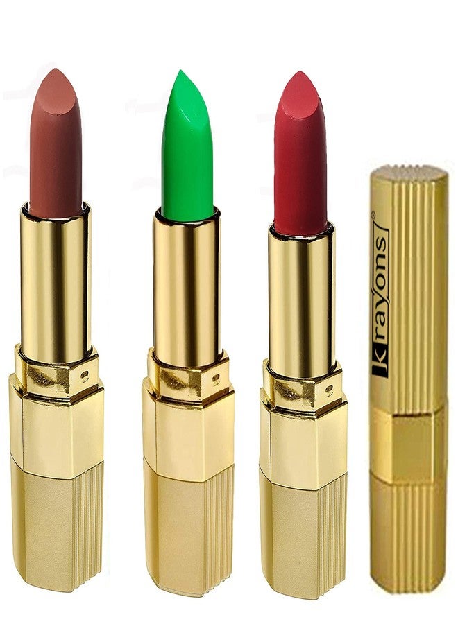 Krayons Desire Matte Lipstick, Highly Pigmented, Longlasting, 3.5g Each, Combo, Pack of 3 (Caramel Brown, Scarlet Red, Magic Pink) - Image 1