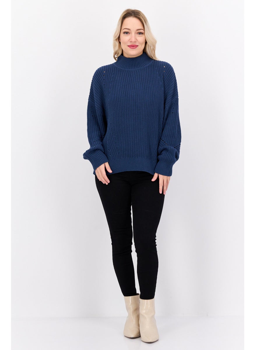 Women Mock Neck Long Sleeves Knitted Sweater, Navy - pzsku/Z38F5800A10574D17C924Z/45/_/1737642053/d538b154-02e2-421d-bc44-60de638a7444