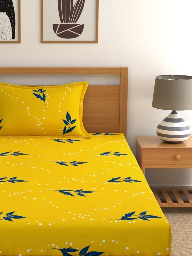 Home Ecstasy 100 Cotton Single Bedsheet with 1 Pillow Cover Size 59 x 88 inches 140 TC Colour Yellow - Image 3