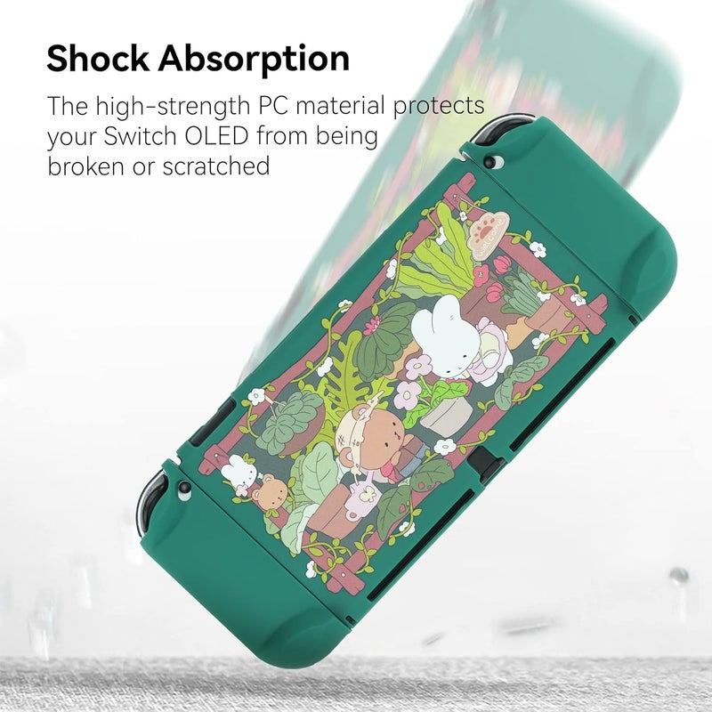 GeekShare حافظة الواقية النحيفة، متوافقة مع وحدة التحكم Switch OLED وجهاز التحكم بالعصا (Joystick)، توفر حماية ضد الصدمات ومنع الخدوش لجهاز Switch OLED - Bunny Garden - Image 3