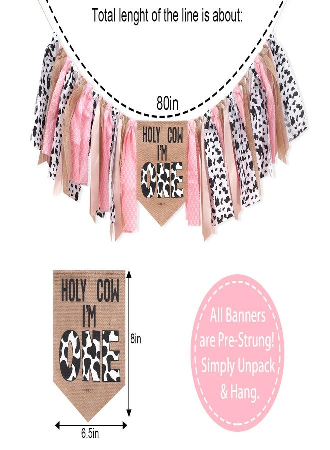 UOAOU Cowgirl 1st Birthday High Chair Banner - Holy Cow I'M One 1st Birthday Decorations, Cowgirl Smash Cake Photo Backdrop - Pink, 8.5 inches x 12.5 inches - Image 2