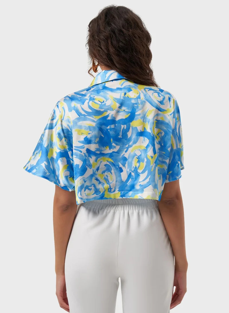 MIZALLE Printed Tie Detail Top