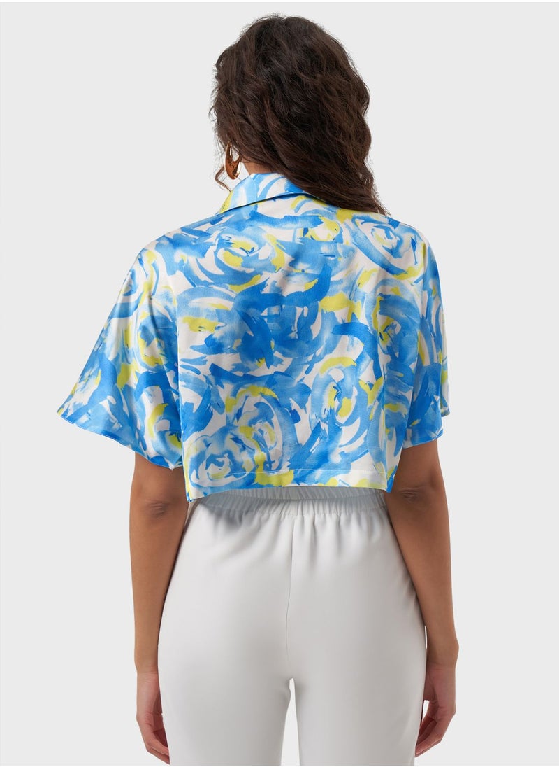 MIZALLE - Printed Tie Detail Top - Image 1
