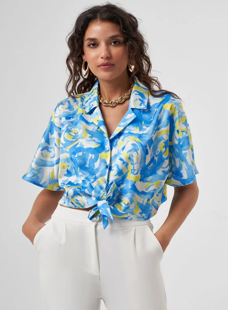 MIZALLE Printed Tie Detail Top