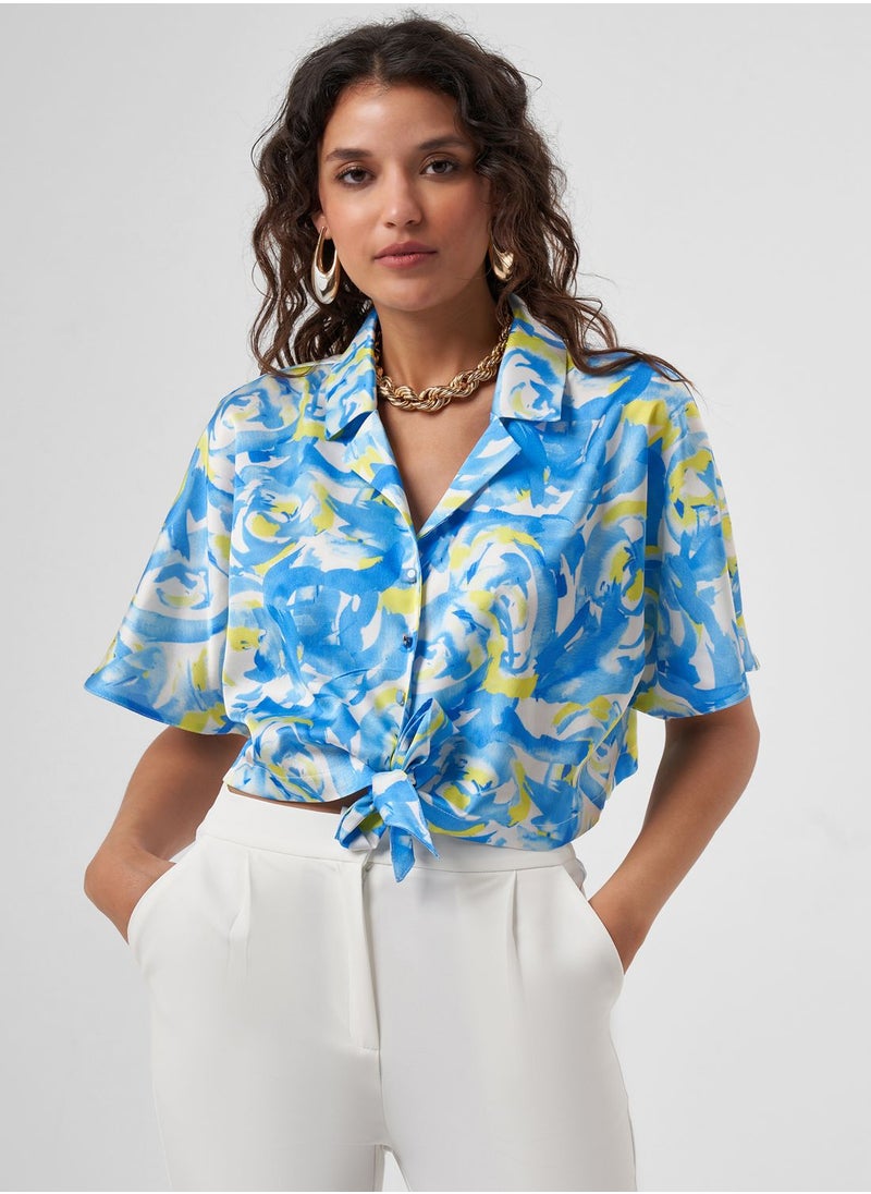 MIZALLE - Printed Tie Detail Top - Image 1