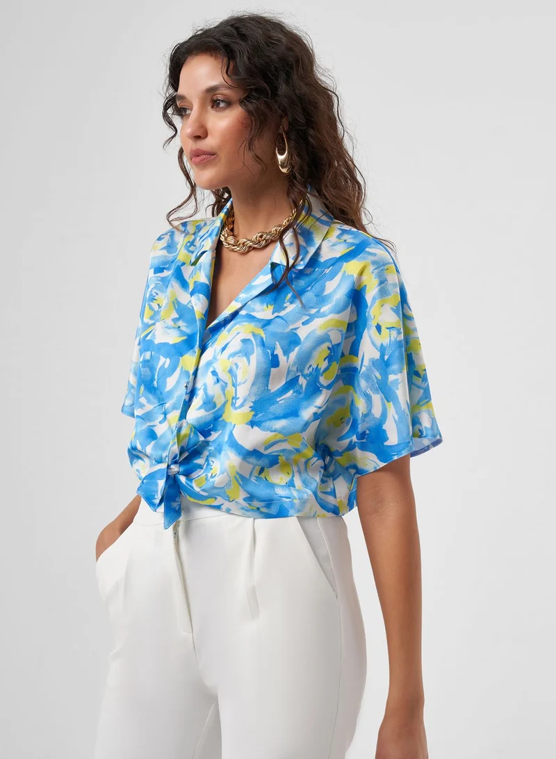 MIZALLE Printed Tie Detail Top
