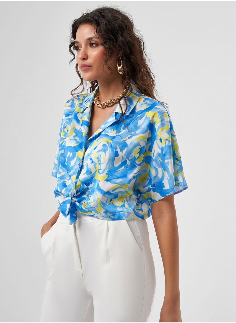 MIZALLE - Printed Tie Detail Top - Image 1