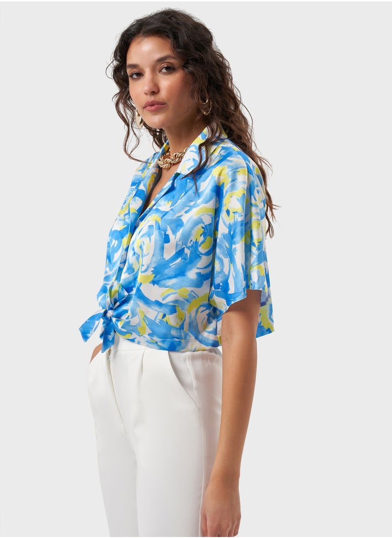 MIZALLE - Printed Tie Detail Top - Image 1