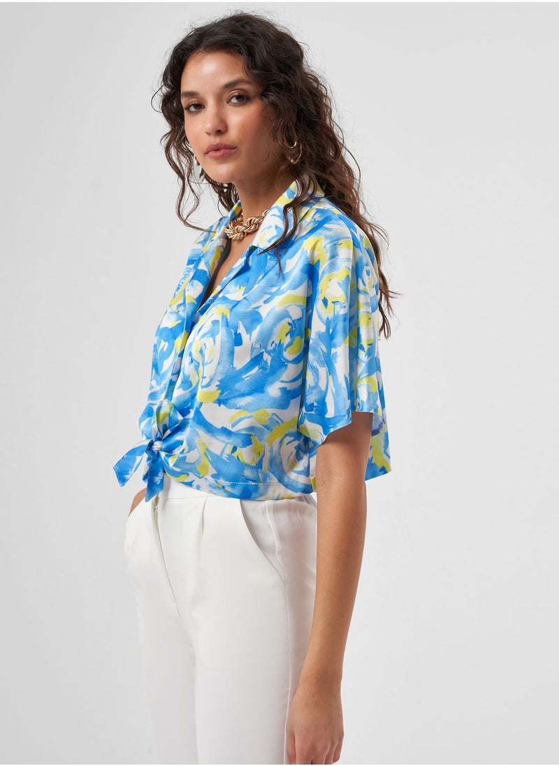 MIZALLE - Printed Tie Detail Top - Image 1