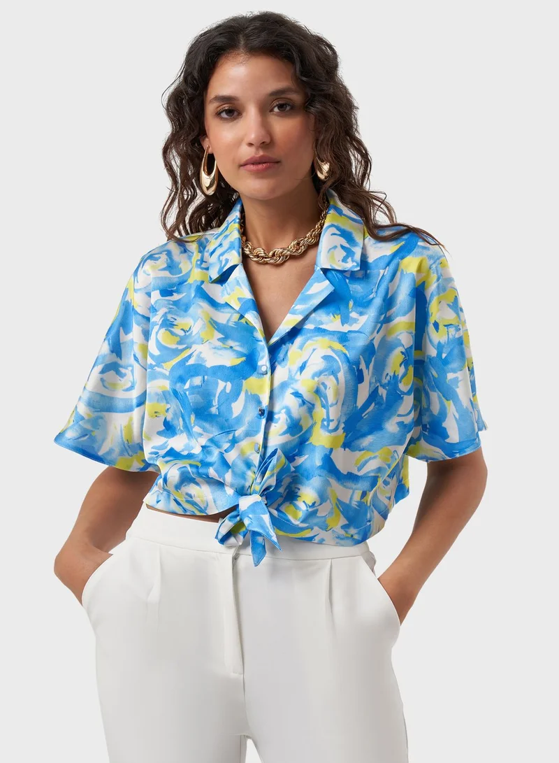 MIZALLE Printed Tie Detail Top