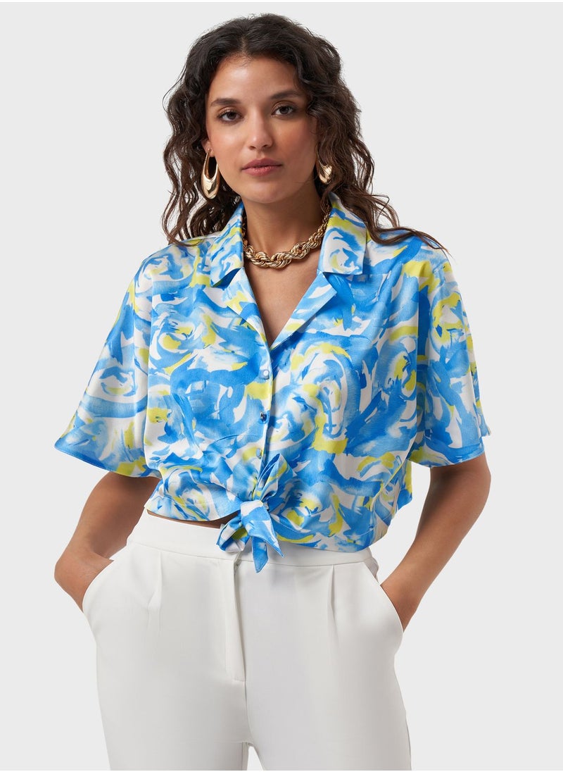 MIZALLE - Printed Tie Detail Top - Image 1
