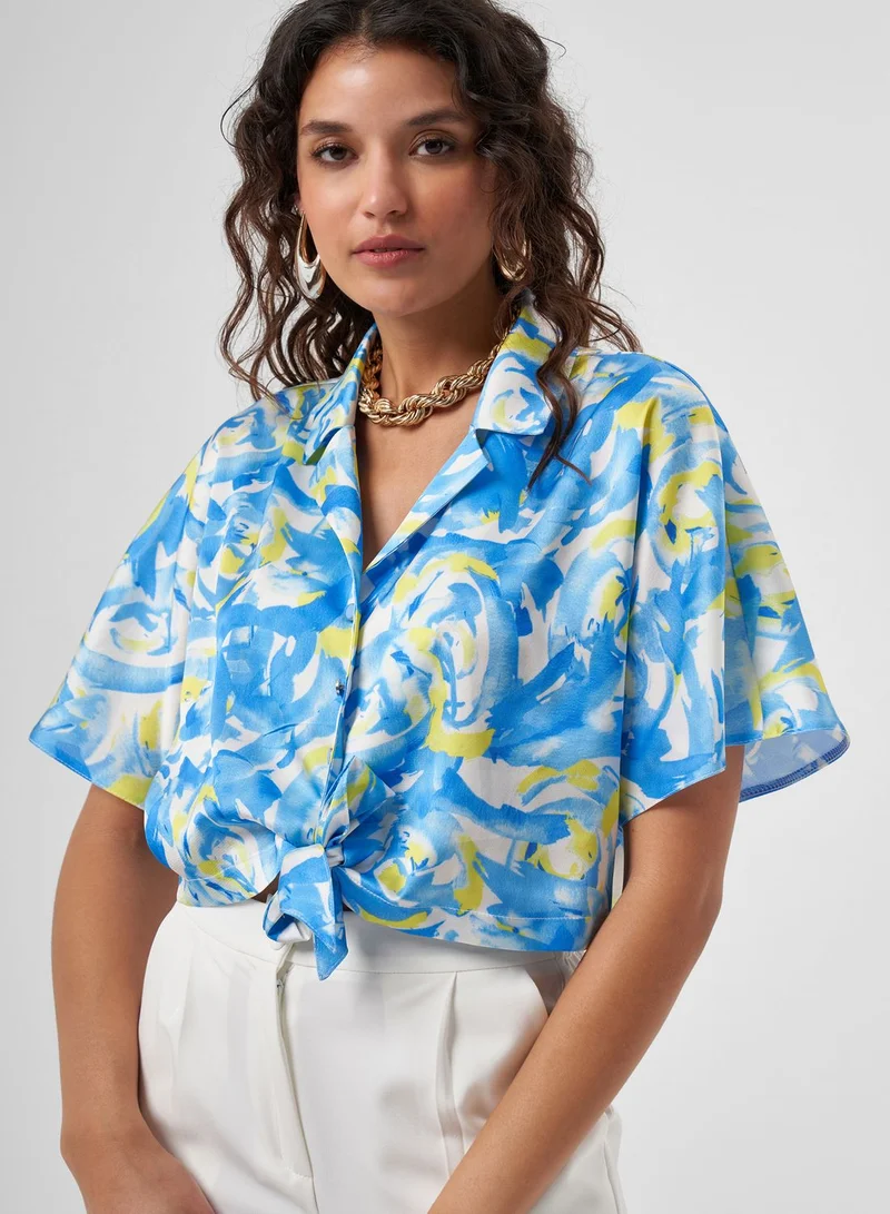 MIZALLE Printed Tie Detail Top
