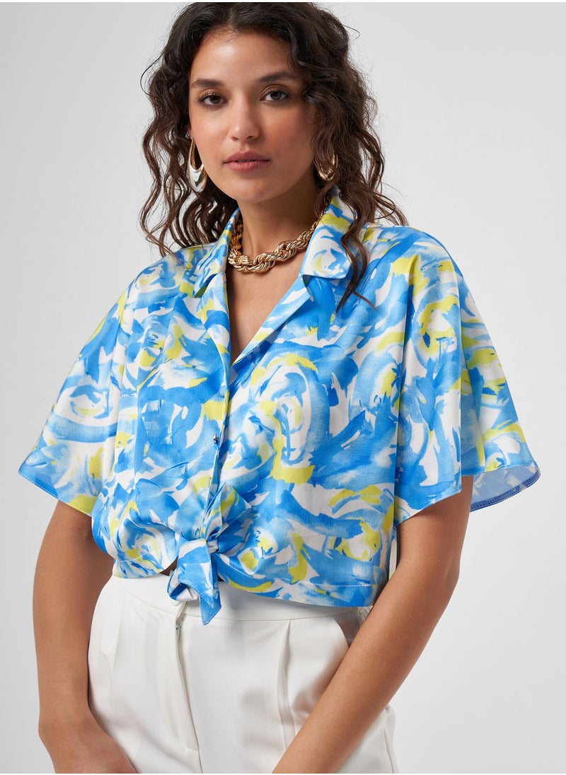 MIZALLE - Printed Tie Detail Top - Image 1