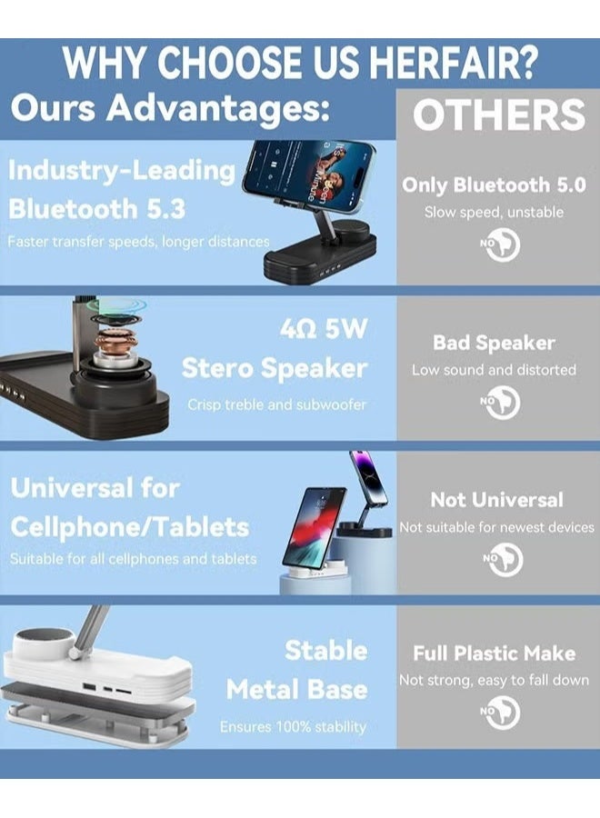 2 IN 1 Phone Stand With Wireless Bluetooth Speaker,For iPhone/Samsung/iPad/Android,Anti-Slip Adjustable Tablet Holder With HD Sound,Portable Bluetooth Spe - Image 3
