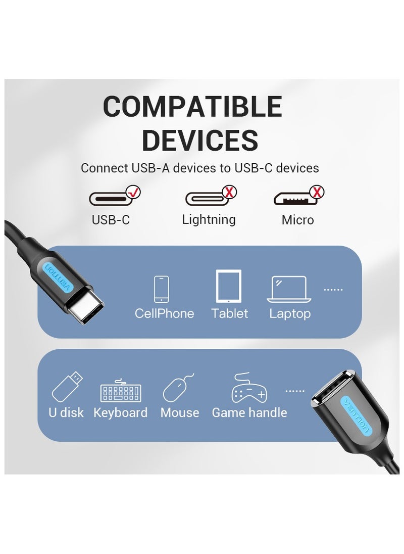 VENTION - Vention USB 2.0 C Male to A Female OTG cable 0.15M Black PVC Type - Image 1
