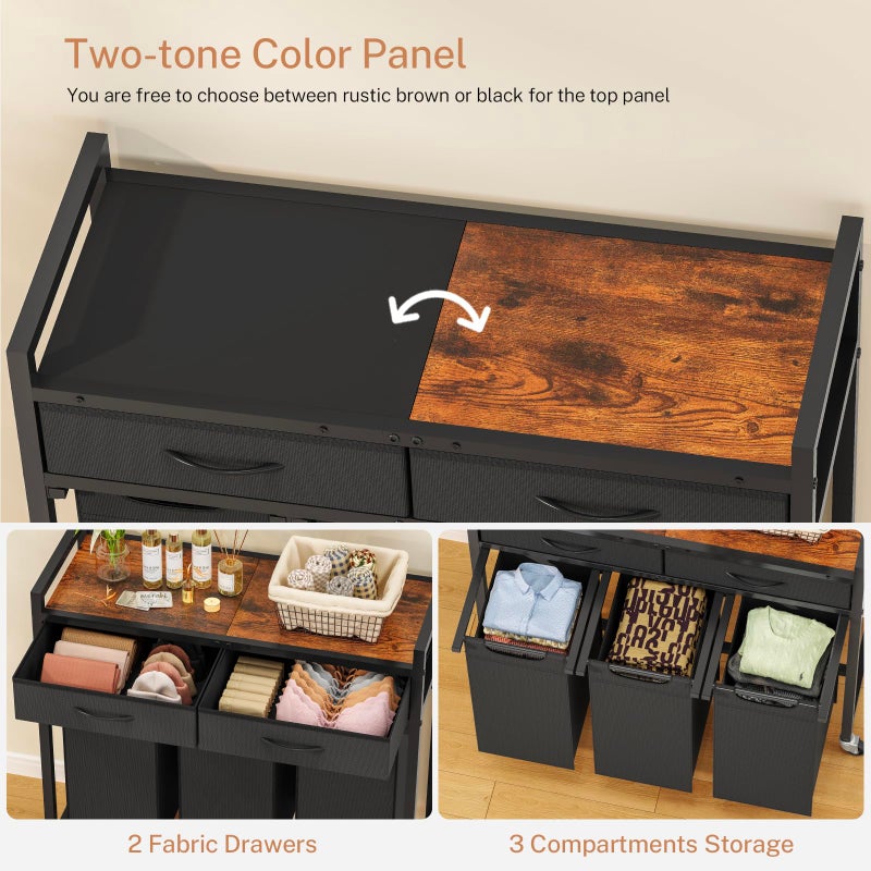 FGNTWP Laundry Sorter 3 Section, 120 L Laundry Hamper with 2 Drawers & 2-tone Top Panel, Rolling Laundry Basket Organizer with Pull-Out Removable Oxford Fabric Bags for Laundry Room Organization UNZYL006BVV3 - Image 4