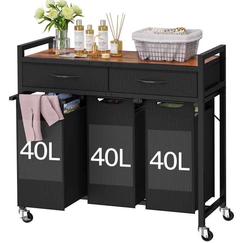 FGNTWP Laundry Sorter 3 Section, 120 L Laundry Hamper with 2 Drawers & 2-tone Top Panel, Rolling Laundry Basket Organizer with Pull-Out Removable Oxford Fabric Bags for Laundry Room Organization UNZYL006BVV3 - Image 1