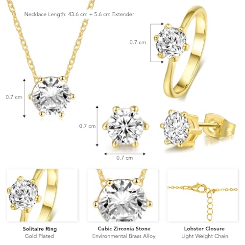 Peora Gold Plated Crystals Studded Stylish Pendant Chain Earrings & Ring Set Fashion Jewellery Gift for Women & Girls - Image 4