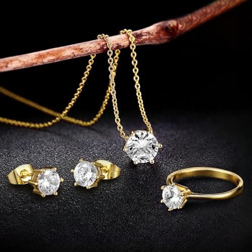 Peora Gold Plated Crystals Studded Stylish Pendant Chain Earrings & Ring Set Fashion Jewellery Gift for Women & Girls - Image 3