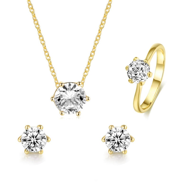 Peora Gold Plated Crystals Studded Stylish Pendant Chain Earrings & Ring Set Fashion Jewellery Gift for Women & Girls - Image 2