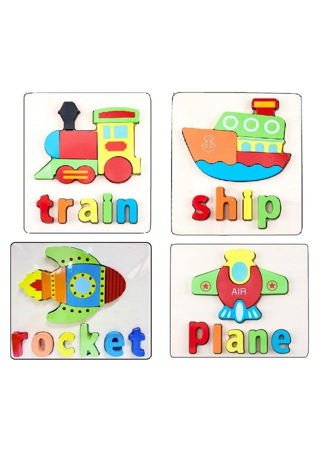 سمونيو لعبة تركيب الصور المقطوعة الخشبية ثلاثية الأبعاد المصنوعة يدويًا للأطفال من سن 3 سنوات فما فوق؛ مكعبات لعب متعددة الألوان لتعلم الحروف الأبجدية والأرقام للأولاد والبنات (15 سم × 18 سم، 4 مركبات) - Image 1