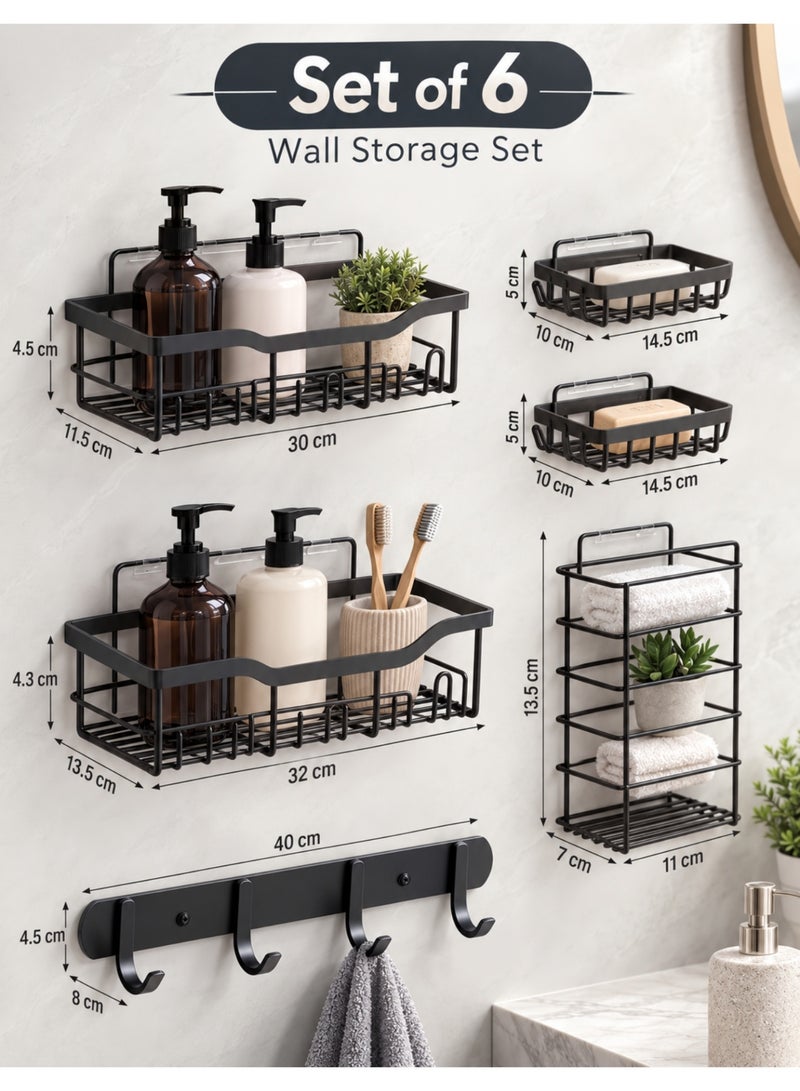 F.A.M.S Wall Storage Shelf Set of 6 | Self-Adhesive Bathroom & Kitchen Organizer | No Drilling Required - Image 1